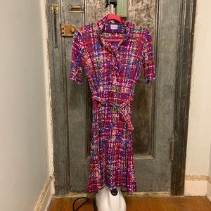 Vintage 60s 70s Nelly Don bright colorful midi wiggle dress with belt neck tie